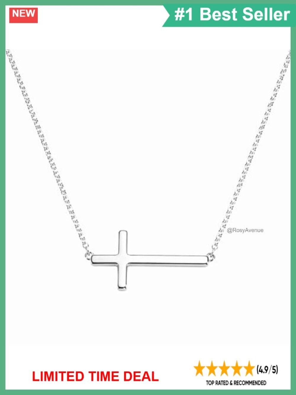 Sideways Cross Necklace 18K Gold Plated Stainless Steel Minimalist
